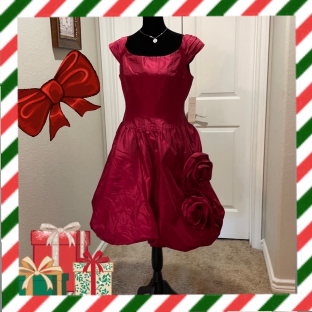 Teri Jon Fuchsia Cocktail Dress with Rosette Detail